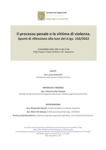 Il processo penale e la vittima di violenza. Spunti di riflessione alla luce del d.lgs. 150/2022